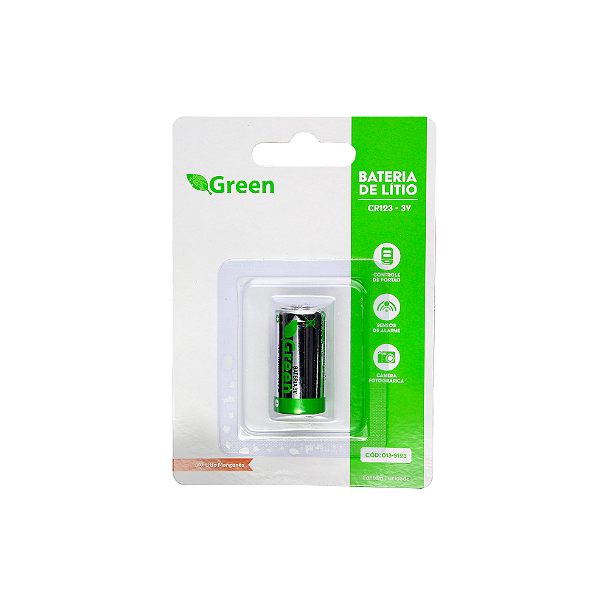 Bateria Pilha CR123 Lítio 3V 1300mAh - Green