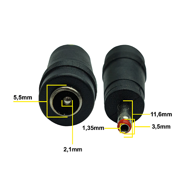 Adaptador P4 2.1x5.5mm Femea para 1.35x3.5mm Macho