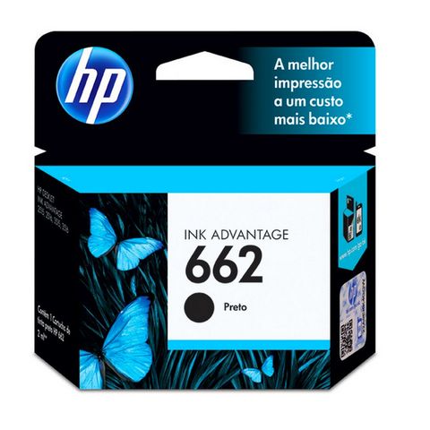 Cartucho de Tinta HP 662 Preto Original - CZ103AB - 120 páginas para 2516, 3516, 3546, 2546, 1516, 4646, 2646 - CZ103AB