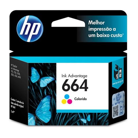 Cartucho de Tinta HP 664 Colorido Original - F6V28AB - 100 páginas para 2136, 2676, 3776, 5076, 5276, 2136, 2676, 3776, 5076, 5276 - F6V28AB