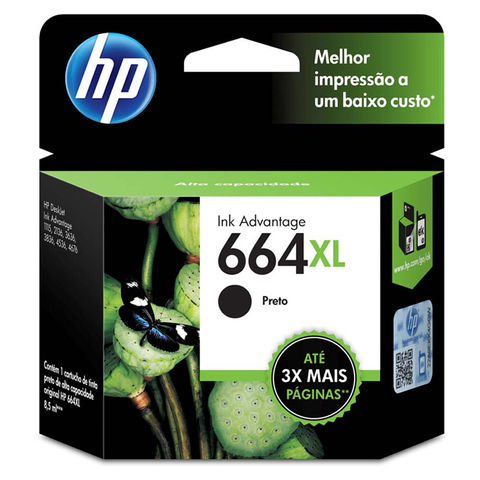 Cartucho de Tinta HP 664XL Preto Original - F6V31AB - 480 páginas para 2136, 2676, 3776, 5076, 5276 - F6V31AB