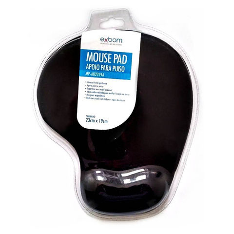 Mouse Pad Gel com Apoio de Punho Preto 23x19x1,7cm Exbom - MP-AU2319A 2557 - Vendido Unitário - MP-AU2319A - 2557