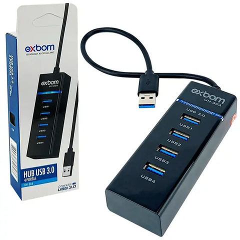 Hub USB 3.0 4 Portas Preto Exbom - 3780 - 3780