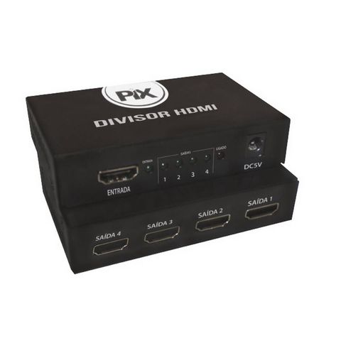 Splitter com 1 Entrada HDMI e 4 Saídas HDMI 3D PIX - 075-0812 - 075-0812