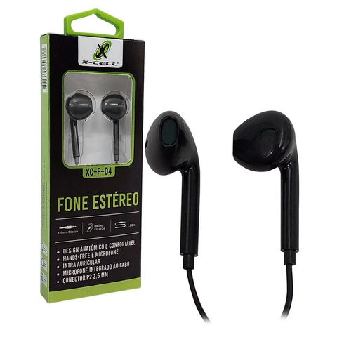 Fone de Ouvido Auricular com Microfone com Plug P2 Preto X-Cell XC-F-04 - XC-F-04-P