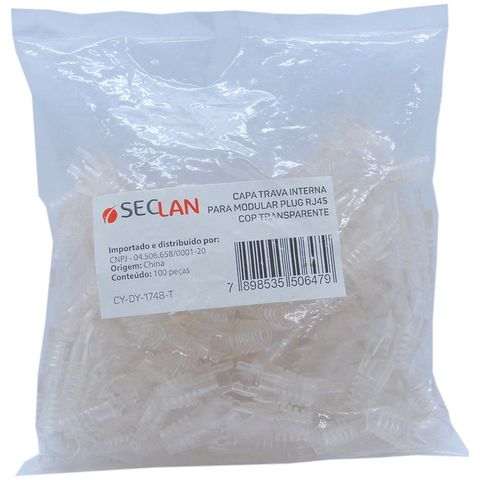 Capa para Conector RJ45 Macho com Trava Seccon SecLan Transparente - CY-DY-1748-T Pacote Com 100 Unidades - CY-DY-1748