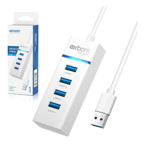 Hub USB 3.0 4 Portas Branco Exbom - 3780 - 3780