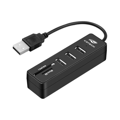 Hub USB 2.0 3 Portas + Leitor Micro SD + SD C3tech Preto - HU-L200BK - HU-L200BK