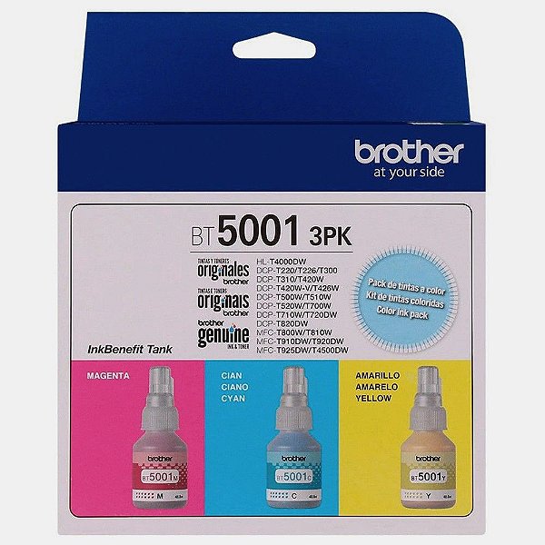 Tinta para Cartucho Brother Original - BT50013PK Kit 3 Cores - 7.500 Páginas para T420W, T510W, T520W, T710W, T720DW, T820DW, T910DW, T4000DW - BT50013PK