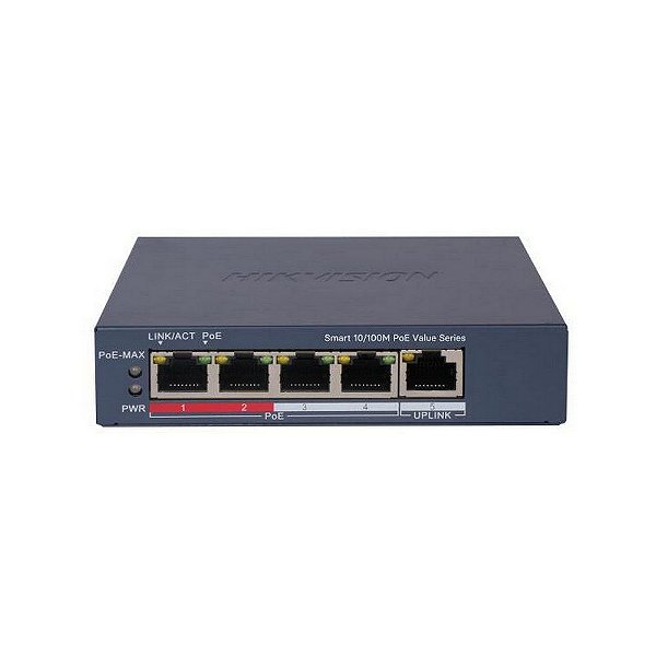 Switch PoE Hikvision DS-3E1105P-EI/M 4 Portas 10/100 Mbps + 1 Link - DS-3E1105P-EI/M