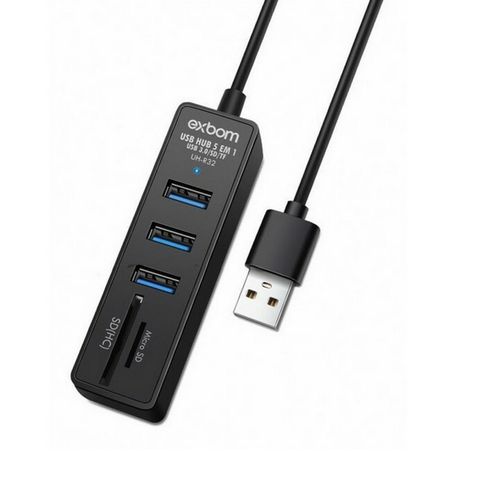 Hub USB 3.0 3 Portas + Leitor Micro SD + SD Exbom Preto - 3469 - UH-R32 - 3469 - UH-R32