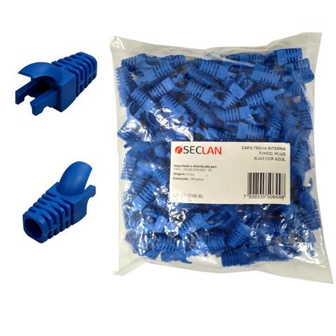 Capa para Conector RJ45 Macho com Trava Seccon SecLan Azul - CY-DY-1748-BL - Pacote Com 100 Unidades - CY-DY-1748-BL