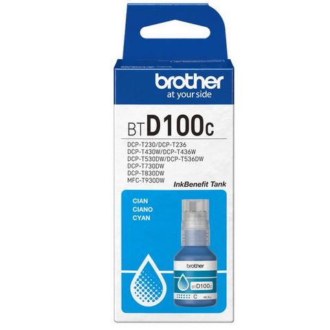 Tinta para Cartucho Brother Ciano Original - BTD100C - 5.000 páginas para DCP-T230, DCP-T430W, DCP-T436W, DCP-T530DW, DCP-T730DW e DCP-T830DW - BTD100C