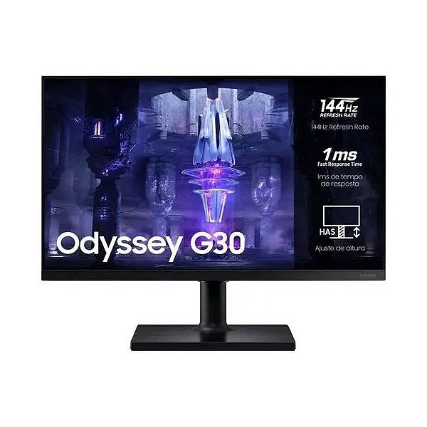 Monitor Gamer Samsung Odyssey G30 Tela 24 LED VA 144Hz 1ms Full HD Preto 1x HDMI 1x DisplayPort - LS24BG300ELMZD com Ajuste de Altura - LS24BG300ELMZD
