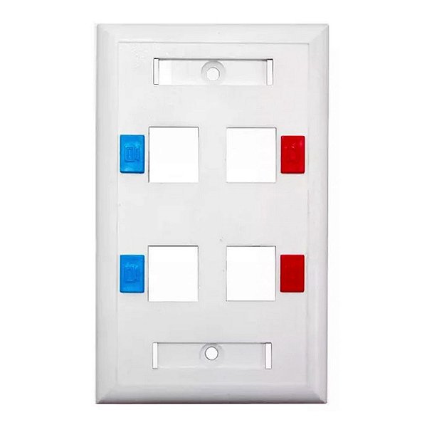 Espelho para Caixa 4x2 para 4 Keystones Branco Seccon SecLan - K-GL-1218D - K-GL-1218D