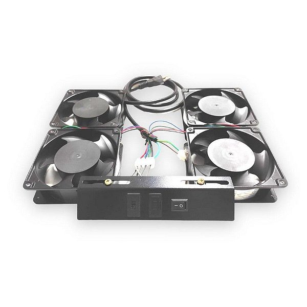 Cooler Mini-Rack com 4 Ventiladores Preto Fibra Metal - KIT4VENT - KIT4VENT