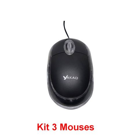Kit 3 Mouse USB Mini 1000dpi Preto Yakao - B100 - B100 KIT-135053