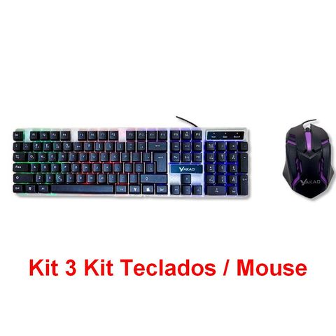 KIT 3 Kit Teclado + Mouse USB Gamer Yakao Preto com Led - T350 - T350 -KIT 138237