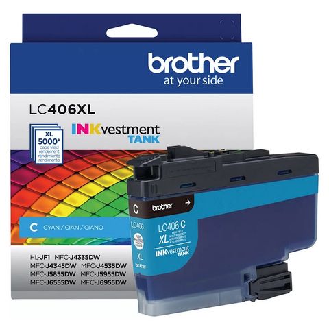 Cartucho de Tinta Brother LC406XL Ciano Original - LC406XLCS - 5.000 páginas para HLJF1, MFCJ4335DW, MFCJ4345DW, MFCJ4535DW, MFCJ5855DW, MFCJ5955DW - LC406XLCS