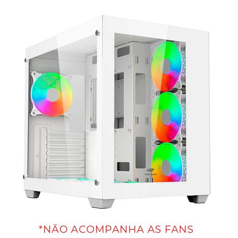 Gabinete Gamer C3tech Aquarius sem Cooler Fan e sem Fonte Lateral e Frente em Vidro Temperado Branco - MT-G910WH - MT-G910WH