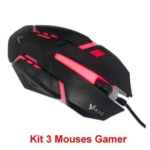 Kit 3 Mouse USB Gamer Yakao 1200 DPI Preto Led RGB - V1 GAMER - V1 GAMER KIT-135056