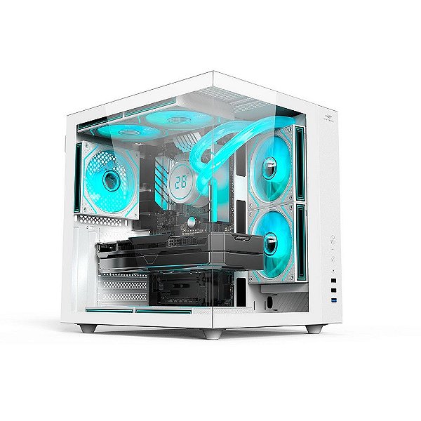Gabinete Gamer C3tech Aquarius sem Cooler Fan e sem Fonte Lateral e Frente em Vidro Temperado Branco - MT-G920WH - MT-G920WH