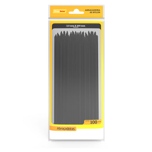 Abraçadeira Plástica Enerbras 2,5 x 200mm Preto A25-E200P - Pacote com 100 Unidades - A25-E200P