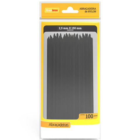 Abraçadeira Plástica Enerbras 2,5 x 150mm Preto A25-E150P - Pacote com 100 Unidades - A25-E150P - PACOTE COM 100 UNIDADES