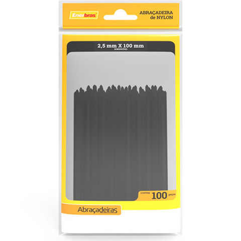 Abraçadeira Plástica Enerbras 2,5 x 100mm Preto A25-E100P - Pacote com 100 Unidades - A25-E100P - PACOTE COM 100 UNIDADES