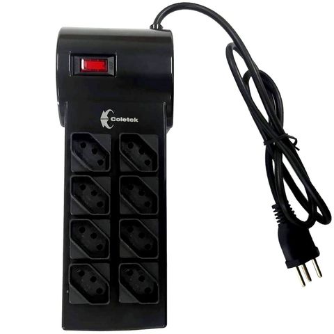 Filtro de Linha Coletek com 8 Tomadas 3 Pinos 10A Preto - FL-82BK - FL-82BK