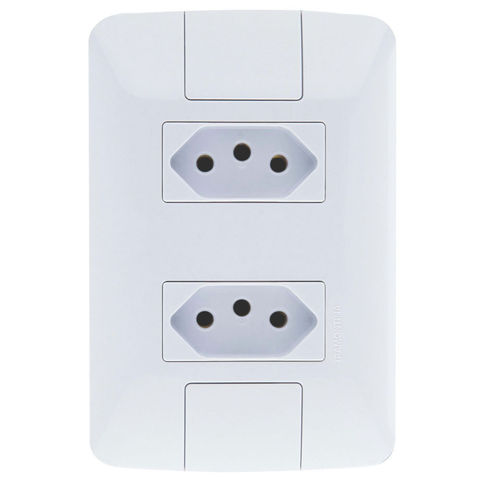 Tomada 2 Pinos + Terra 10A Aria Dupla com Espelho 4x2 Branco Tramontina - 57241/065 - 57241/065