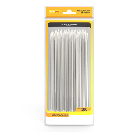 Abraçadeira Plástica Enerbras 2,5 x 200mm Branco A25-E200 - Pacote com 100 Unidades - A25-E200 - PACOTE COM 100 UNIDADES