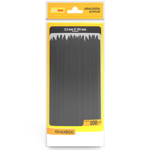 Abraçadeira Plástica Enerbras 3,5 x 150mm Preto A35-E150P - Pacote com 100 Unidades - A35-E150P - PACOTE COM 100 UNIDADES