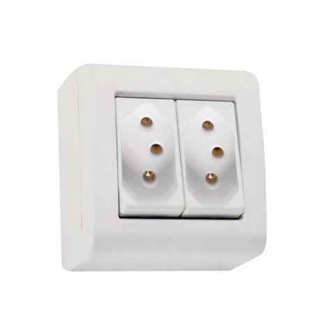 Caixa Sobrepor 2 Tomadas 2 Pinos + Terra 10A LizFlex Branco Tramontina - 57304/012 - 57304/012
