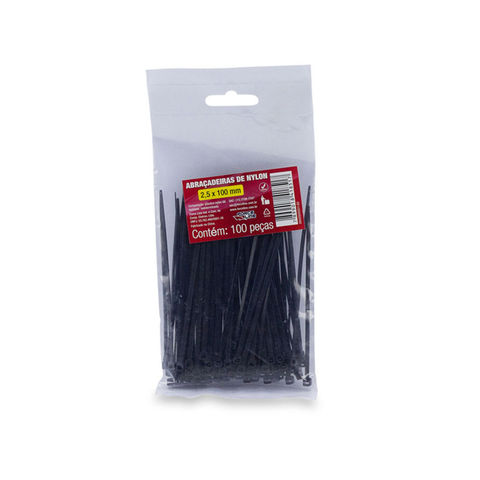Abraçadeira Plástica Force Line 2,5 x 100mm Preto 0600500001 - Pacote com 100 Unidades - 0600500001