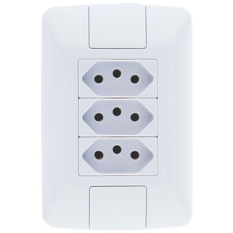 Tomada 2 Pinos + Terra 10A Aria Tripla com Espelho 4x2 Branco Tramontina - 57241/076 - 57241/076