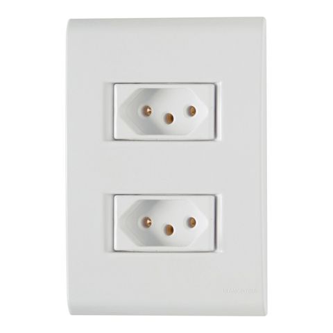Tomada 2 Pinos + Terra 10A Liz Dupla com Espelho 4x2 Tramontina Branco - 57170/065 - 57170/065