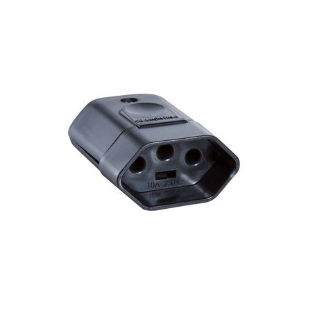 Plug Fêmea Tramontina 3 Pinos Redondo 20A Preto - 57403/055 - Unitário - 57403/055