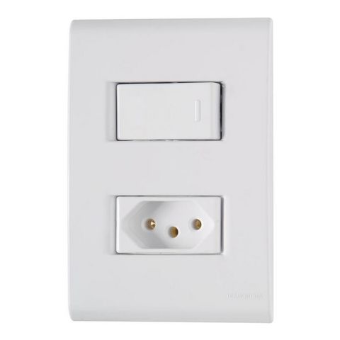 Interruptor 1 Simples 10A Tramontina Liz 57170/264 com 1 Tomada 10A + Espelho 4x2 Branco - 57170/264