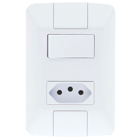 Interruptor 1 Simples 6A Tramontina Aria 57241/044 com 1 Tomada 20A + Espelho 4x2 Branco - 57241/044