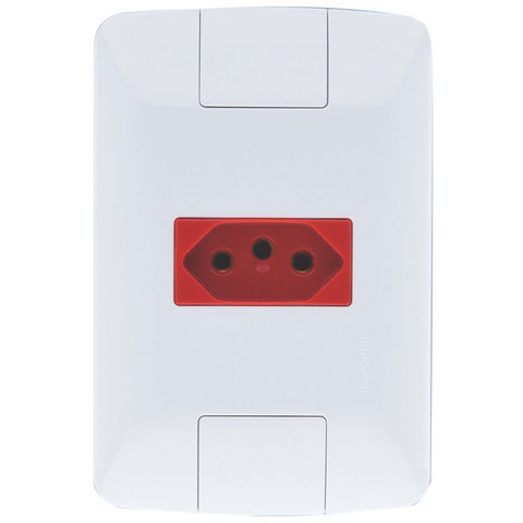 Tomada 2 Pinos + Terra 20A Aria com Espelho 4x2 Branco e Vermelho Tramontina - 57241/015 - 57241/015
