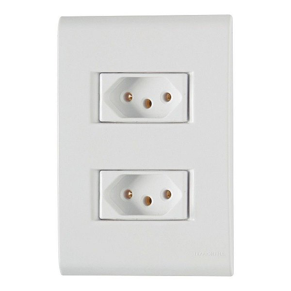 Tomada 2 Pinos + Terra 20A Liz Dupla com Espelho 4x2 Branco Tramontina - 57170/066 - 57170/066