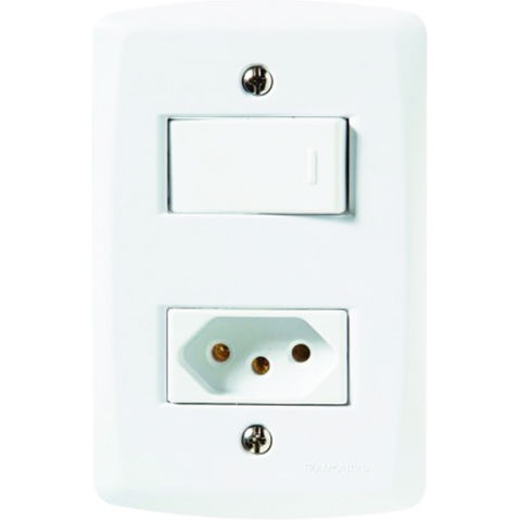Interruptor 1 Simples 10A Tramontina Lux2 57145/244 com 1 Tomada 20A + Espelho 4x2 Branco - 57145/244