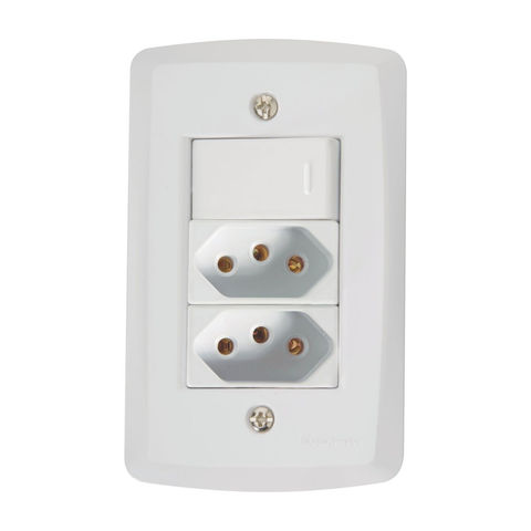Interruptor 1 Simples 10A Tramontina Lux2 7145/087 com 2 Tomada + Espelho 4x2 Branco - 57145/087