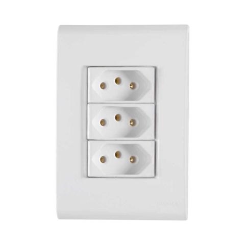 Tomada 2 Pinos + Terra 20A Liz Tripla com Espelho 4x2 Branco Tramontina - 57170/079 - 57170/079