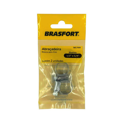 Abraçadeira de Aço Rosca Sem Fim 1/2" - 5/8" Brasforte - 7650 - Blister com 2 Abraçadeiras - 7650