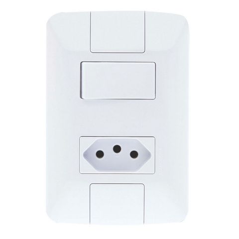 Interruptor 1 Simples 6A Tramontina Aria 57241/064 com 1 Tomada 10A + Espelho 4x2 Branco - 133299 - 57241/064