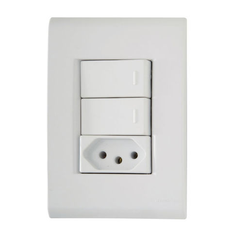 Interruptor 2 Simples 10A Tramontina Liz 57170/073 com 1 Tomada 10A + Espelho 4x2 Branco - 57170/073