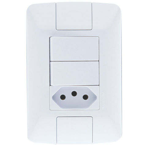 Interruptor 2 Simples 6A Tramontina Aria 57241/071 com 1 Tomada 20A + Espelho 4x2 Branco - 57241/071