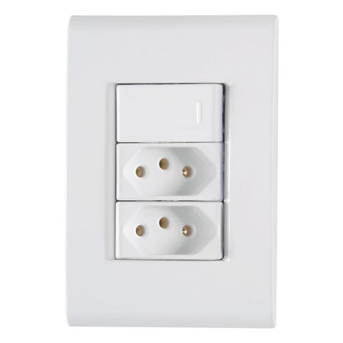 Interruptor 1 Simples Tramontina Liz 57170/087 4x2 com 2 Tomada 10A + Espelho Branco - 57170/087